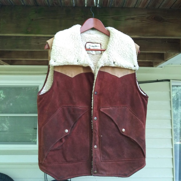 Vintage Other - Vintage 70s Mens Suede Shearling Vest Sz S